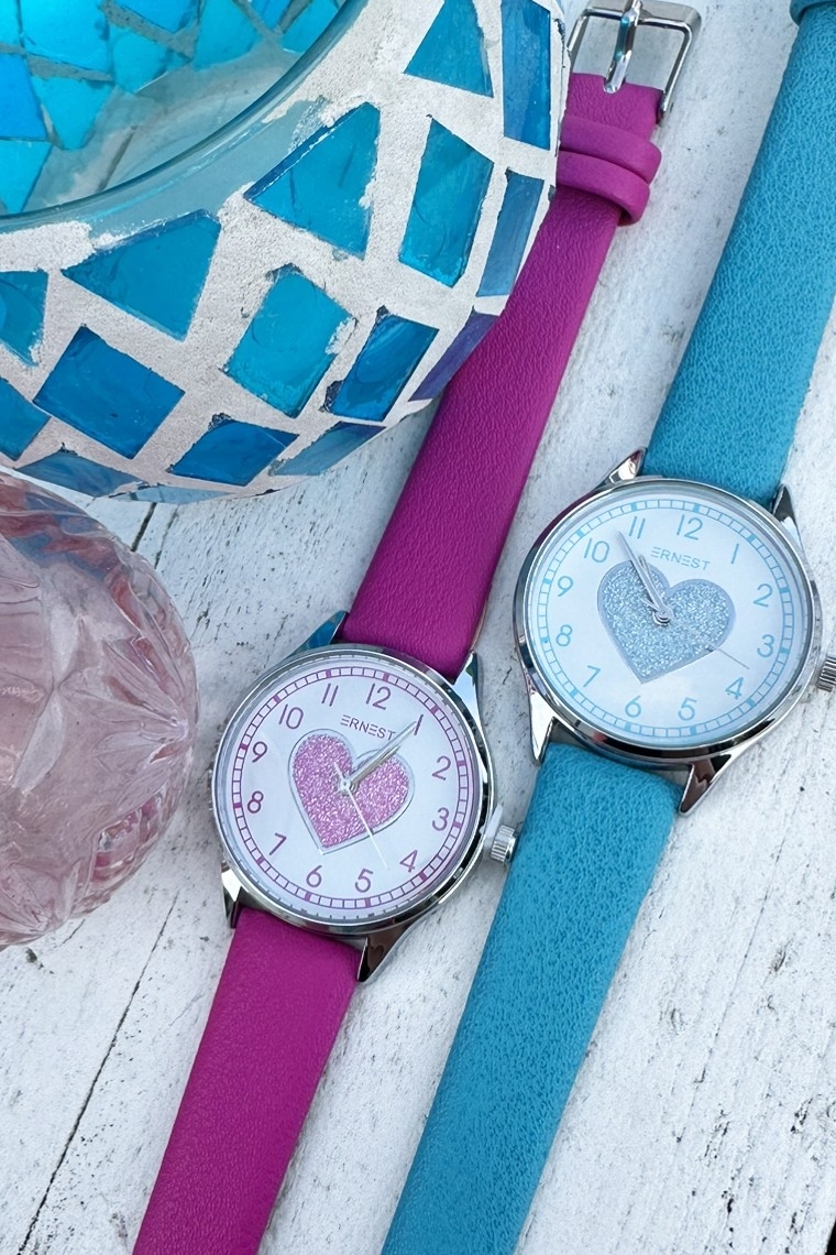 Ernest horloge Silver-Heart fuchsia